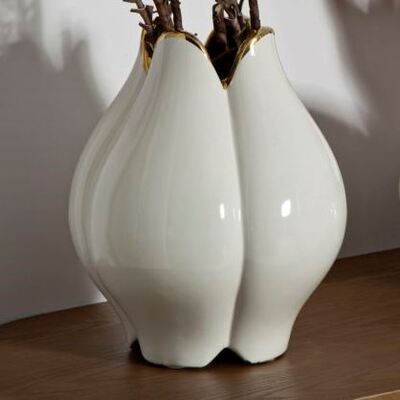 Vaso da arredo interno elegante bianco oro medio 23x27,5  42874