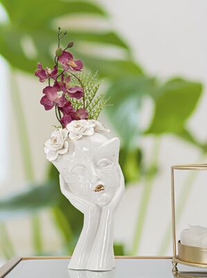 Vaso per fiori donna sognatrice bianco oro 16,5x14x27,3  41533