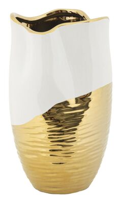 Vaso arredo goffrato oro e bianco medio 20x35  42893