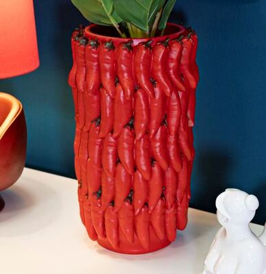 Vaso rosso piccante motivo peperoncini 20x34  42867