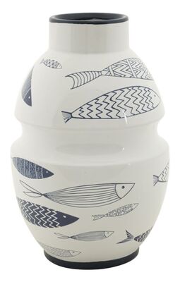 Vaso per fiori bianco e blu con decoro pesci - 21x31 - modello A  41967