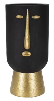 Vaso tribale nero con dettagli oro diametro 21x45  41539