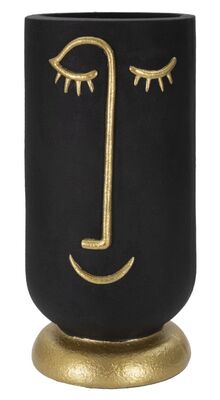 Vaso tribale nero con dettagli oro diametro 21x45  41540