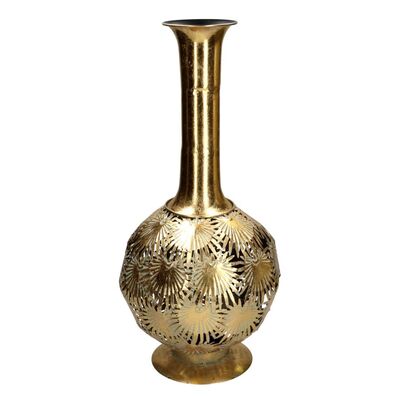 Vaso in metallo color oro con foglie alto 60cm  39012