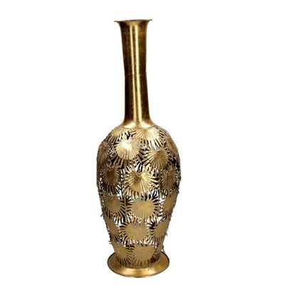 Vaso oro in metallo con foglie alto 71cm diametro 25cm  39011