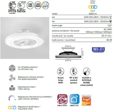 Ventilatore a plafoniera controllo Alexa Google diffusore effetto cielo 41936 LUCI MODERNE