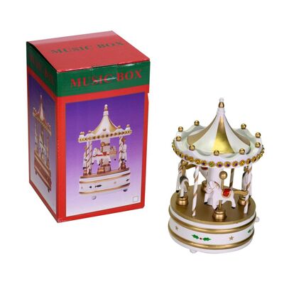 Carillon con giostra dei cavalli bianca-oro in legno 14x23cm  38460