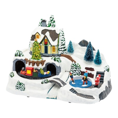 Giostrina con trenino pattinatori e albero che girano 36x21xh25cm 73388 NATALE LUCI E COLORI