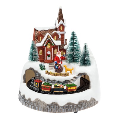 Giostrina con trenino e paesaggio innevato e Babbo Natale 20x20xh21,5 73296 NATALE LUCI E COLORI