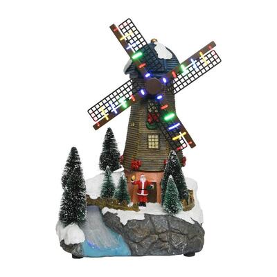 Paesaggio giostrina Natalizia con mulino a vento che gira 21x17,5x30 cm 42563 NATALE LUCI E COLORI