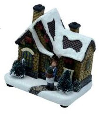 Casetta con neve e bimbo con luci 9x9cm 38443 NATALE LUCI E COLORI
