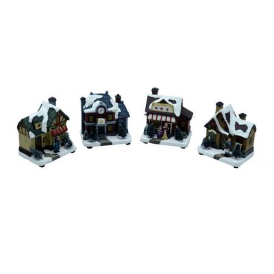 Set di 4 piccole casette con luci 9x9cm  38439